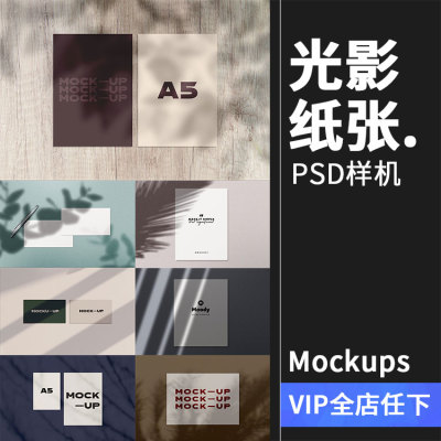 文艺光影阴影品牌企业办公文具纸张海报vi贴图样机PSD模板PS素材