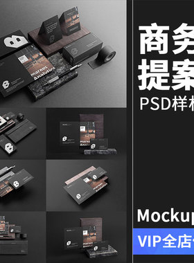 轻奢黑色商业商务质感品牌延展设计VI提案样机PSD模板PS素材