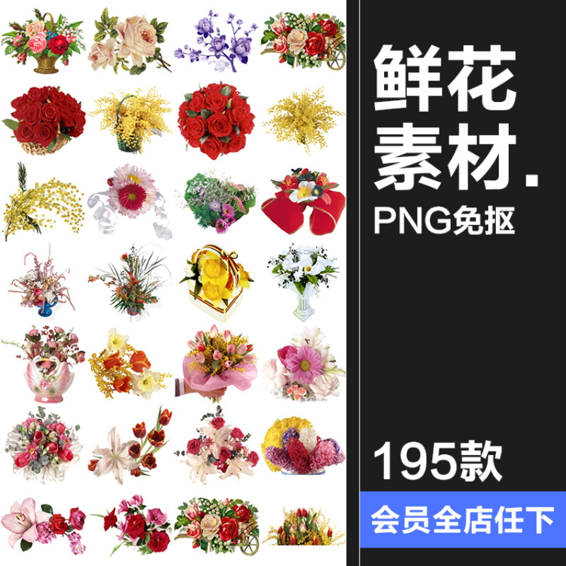 欧美复古古典手绘植物花朵鲜花装饰包合集透明背景PNG免抠PS素材