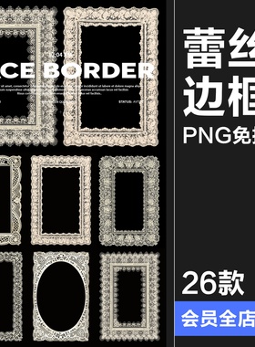 复古蕾丝边框白色花边相框装饰美工手账合成PNG免抠透明背景素材