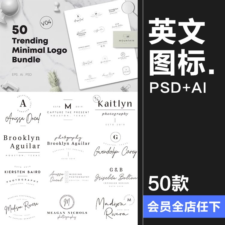 极简文艺手写现代英文品牌飘逸logo图标志ai矢量psd设计模板素材