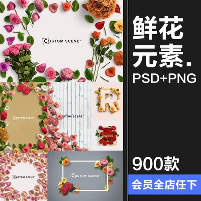 简约花卉鲜花花朵聚焦场景边框背景摆设元素PNG免扣素材PSD模板