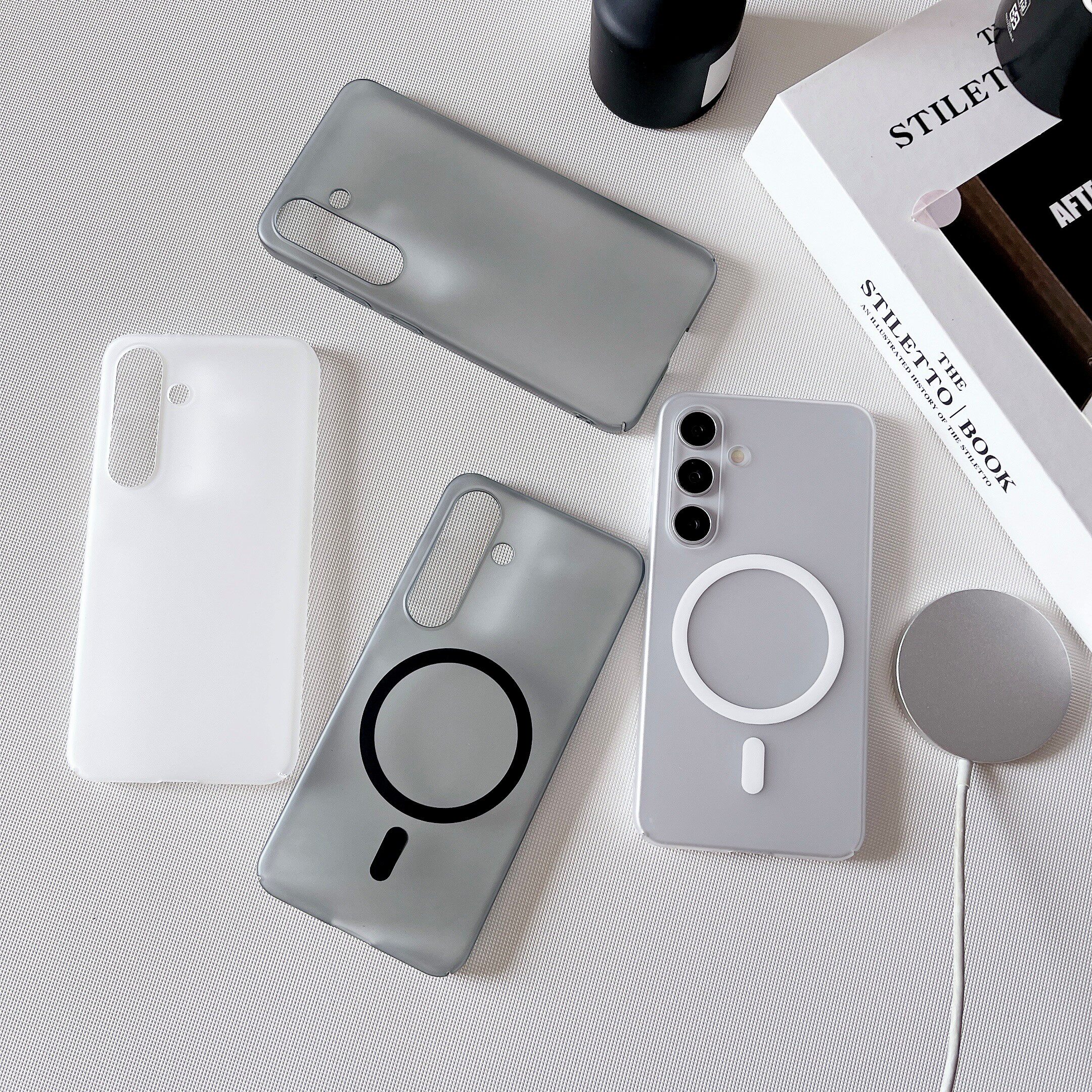 冰雾磨砂黑色适用三星S25手机壳s24Ultra硬壳超薄大孔s23+/s22三星Magsafe磁吸保护套透明不沾指纹男女全包边