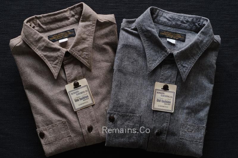 remains 日本进口面料青年布复古纯棉牛津纺工装衬衫基础长袖衬衣