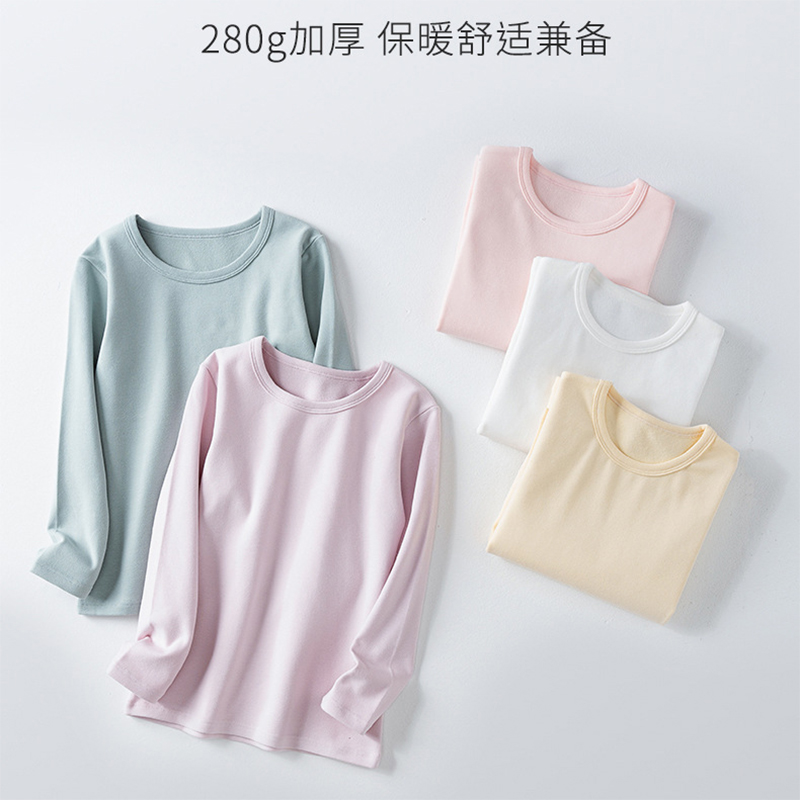 女童儿童打底衫保暖圆领春秋冬T恤磨毛上衣纯色加厚纯棉长袖男童