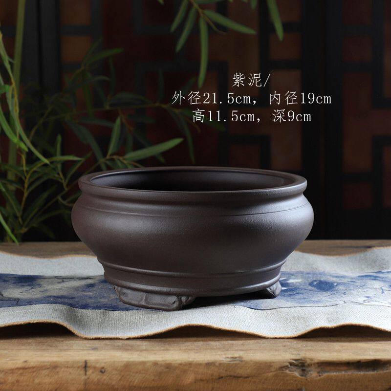 沁园春雪大号圆肚精选宜兴紫砂花盆透气简约绿植盆景菖蒲桌面