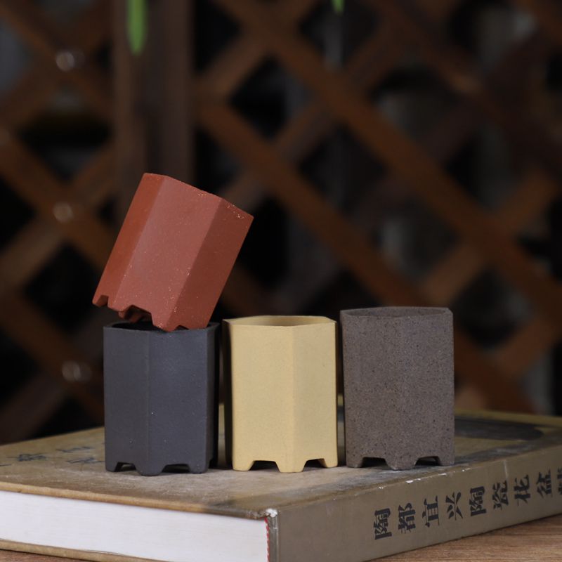 静水盆香特价紫砂微型花盆迷你多肉绿植控养W03#六方小签筒