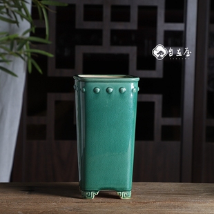 精品紫砂花盆大号高四方鼓钉回文签筒盆冰裂釉兰花悬崖老桩盆景盆