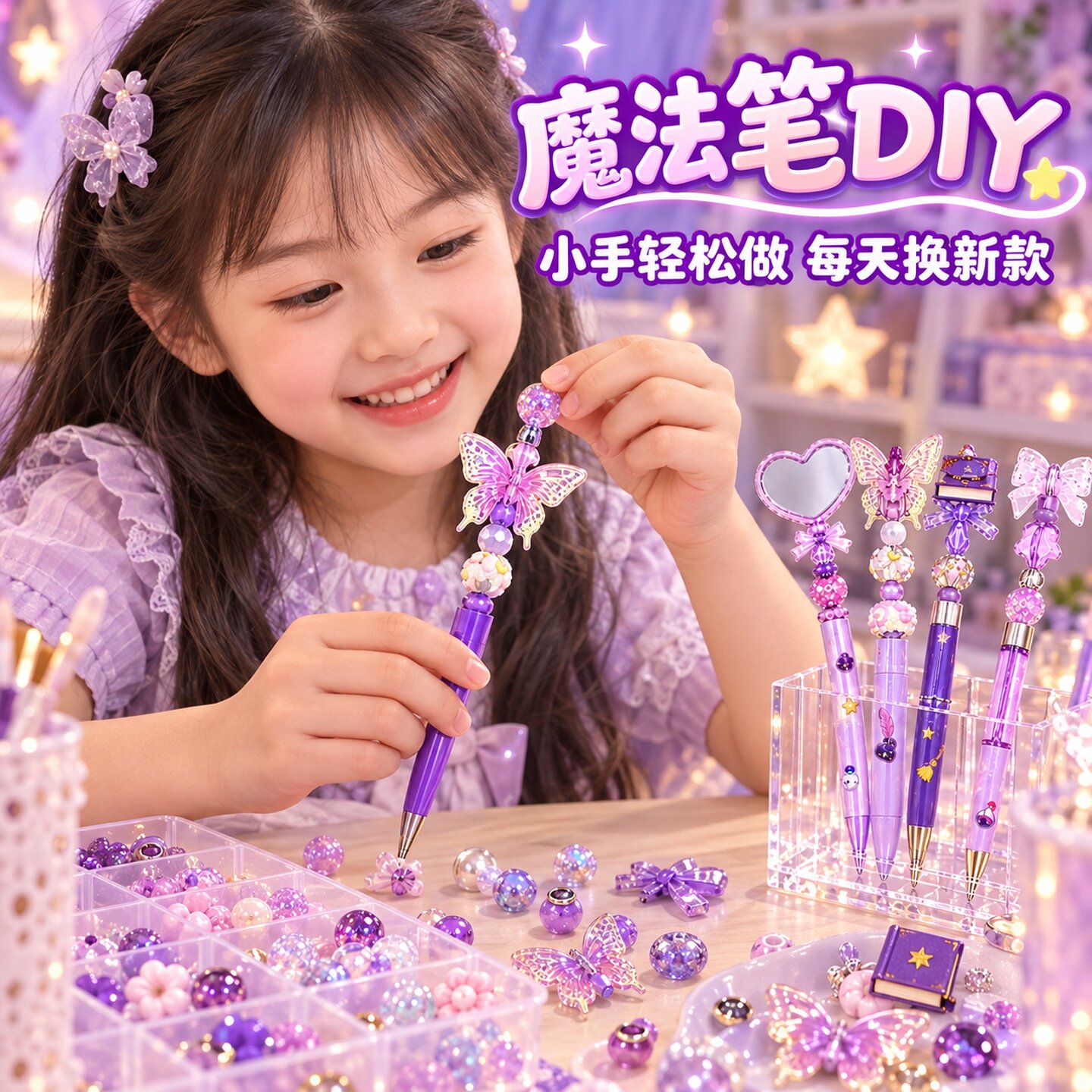 DIY魔法咕串笔创意手工串珠笔萌粒材料包制作圆珠笔女孩生日礼物