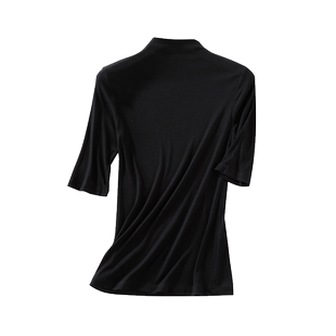 半高领针织打底衫女春秋装韩版修身内搭黑色中袖五分袖烟管领上衣