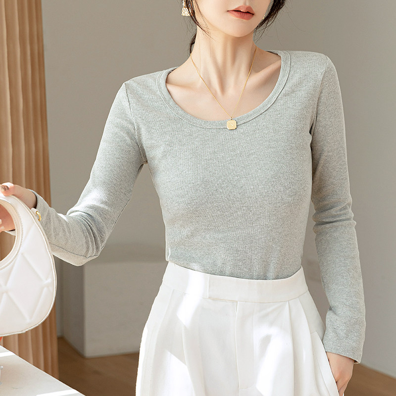 纯棉U领长袖打底衫女基础款春秋薄款紧身修身显瘦内搭洋气T恤上衣,女装/女士精品,T恤,淘宝优惠券,粉丝福利购,淘宝优惠卷