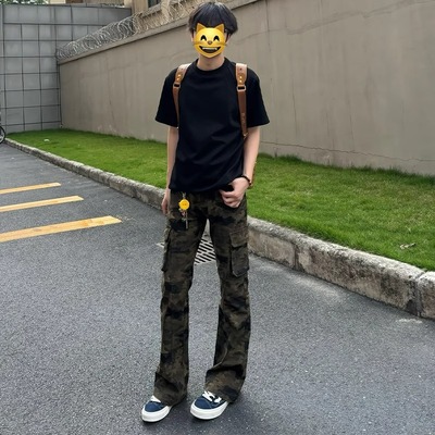 美式高街迷彩牛仔裤男款工装