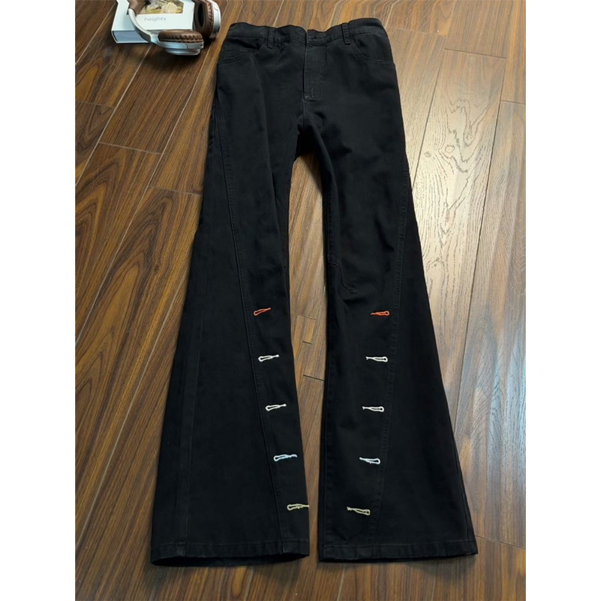 美式高街彩色刺绣微喇牛仔裤男款春秋百搭斜切工装裤显瘦直筒长裤,男装,牛仔裤,淘宝优惠券,粉丝福利购,淘宝优惠卷