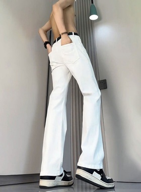 美式高街白色微喇牛仔裤男款2026春秋新款cleanfit修身显瘦直筒裤