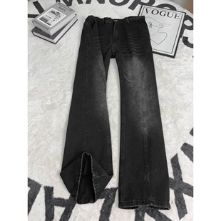 cleanfit斜切微喇牛仔裤男款春秋新款修身显瘦痞帅裤子窄版直筒裤