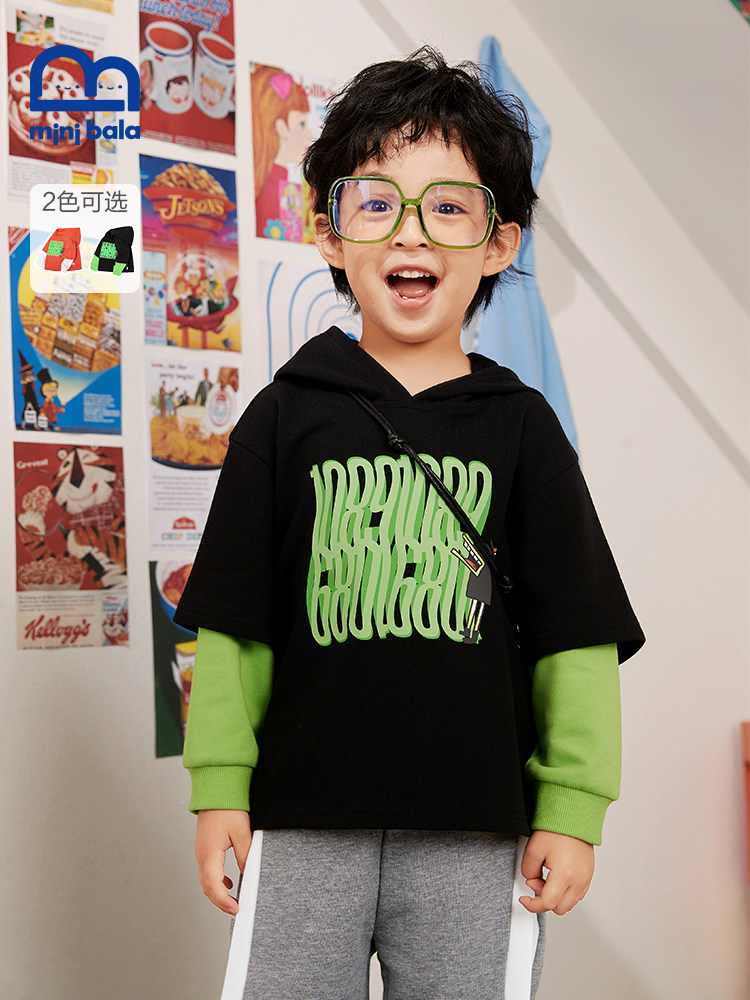 Mini Barabara children's sweater spring new boy's long-sleeved T-shirt fake two-piece top retro trendy cool fried street