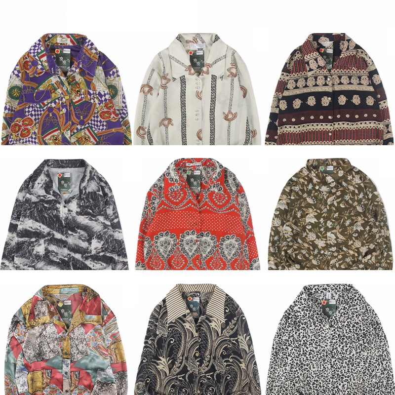 古着vintage复古日系百搭夏威夷港风宽松巴洛克长袖印碎花衬衫23