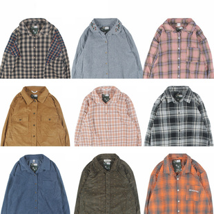 古着vintage复古宽松纯色文艺条纹衬衣格子长袖衬衫春秋冬男女24