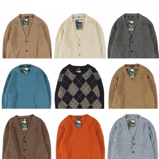 古着vintage优家纯色羊毛开衫V领大码毛衣针织男女情侣学院外套6