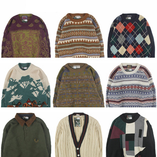 古着vintage复古日本系宽松几何撞色波普图案纯羊毛男女毛衣秋冬8