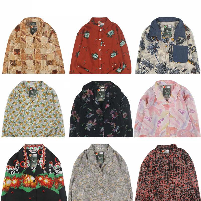 古着vintage复古日系百搭夏威夷港风宽松巴洛克长袖印碎花衬衫42