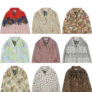 古着vintage复古日系百搭夏威夷港风宽松巴洛克长袖 印碎花衬衫