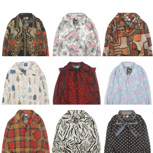 古着vintage复古日系百搭夏威夷港风宽松巴洛克长袖印碎花衬衫19