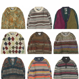 古着vintage纯色羊毛开衫V领大码日本毛衣针织男女情侣学院外套1