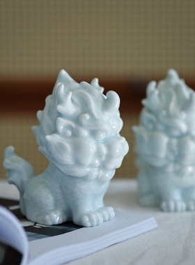 创意陶瓷麒麟茶道家居玄关摆件新中式青瓷客厅茶桌办公工艺品装饰