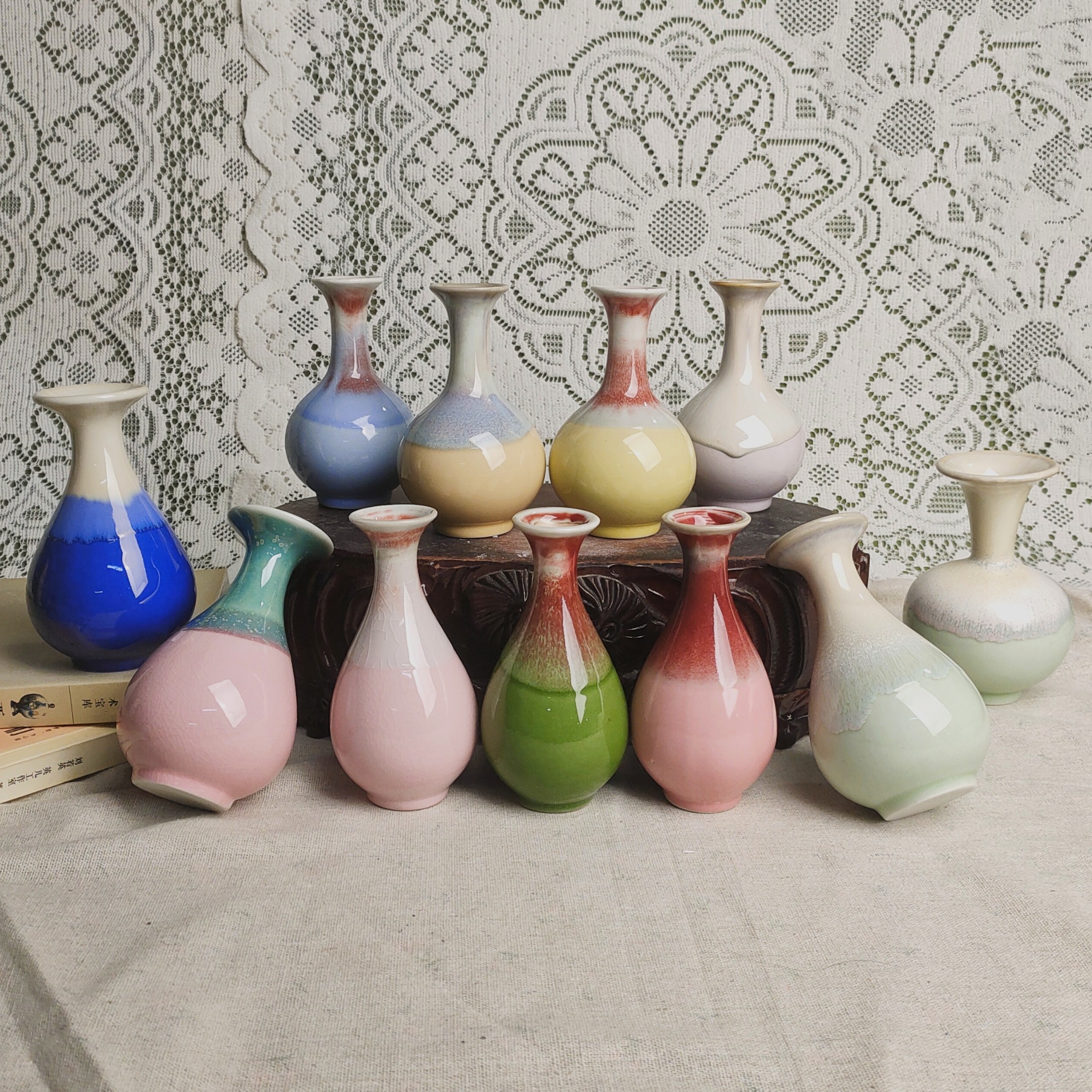 景德镇新中式窑变釉小花瓶现代简约家居装饰品文艺陶瓷迷你花器
