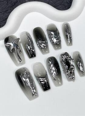 armageddon穿戴甲喷枪不规则渐变金属撞色中长款美甲贴片美甲