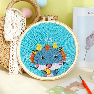 龙年戳戳绣手工diy材料包简单自制喜庆毛线画可爱卡通图案装 饰画