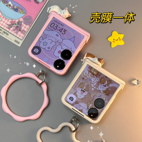 可爱趴趴猫咪适用三星zflip7/6手机壳华为PuraX小米mixflip2壳膜一体findn3flip荣耀2小折叠razr50女pocket2