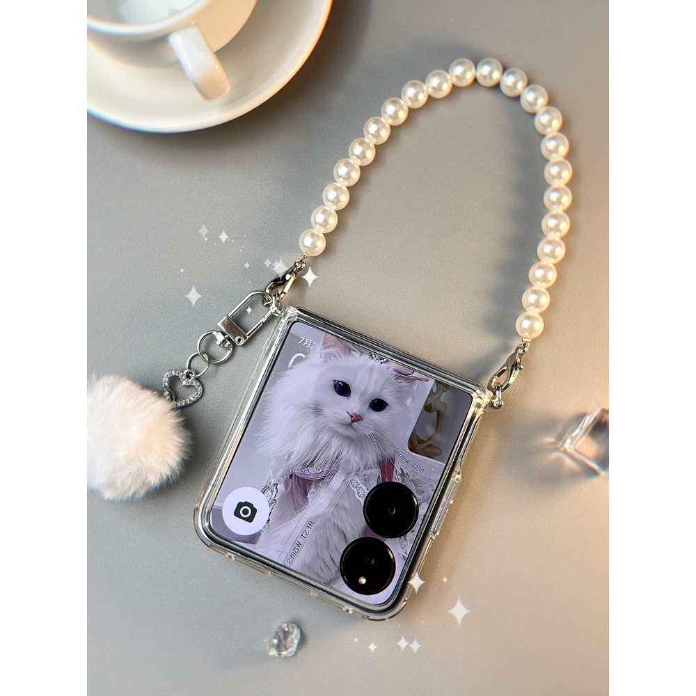 适用小米mixflip折叠屏手机壳magicvflip华为novaflip斜挎珍珠手提pocket2透明n3flip软壳razr50三星zflip6/5