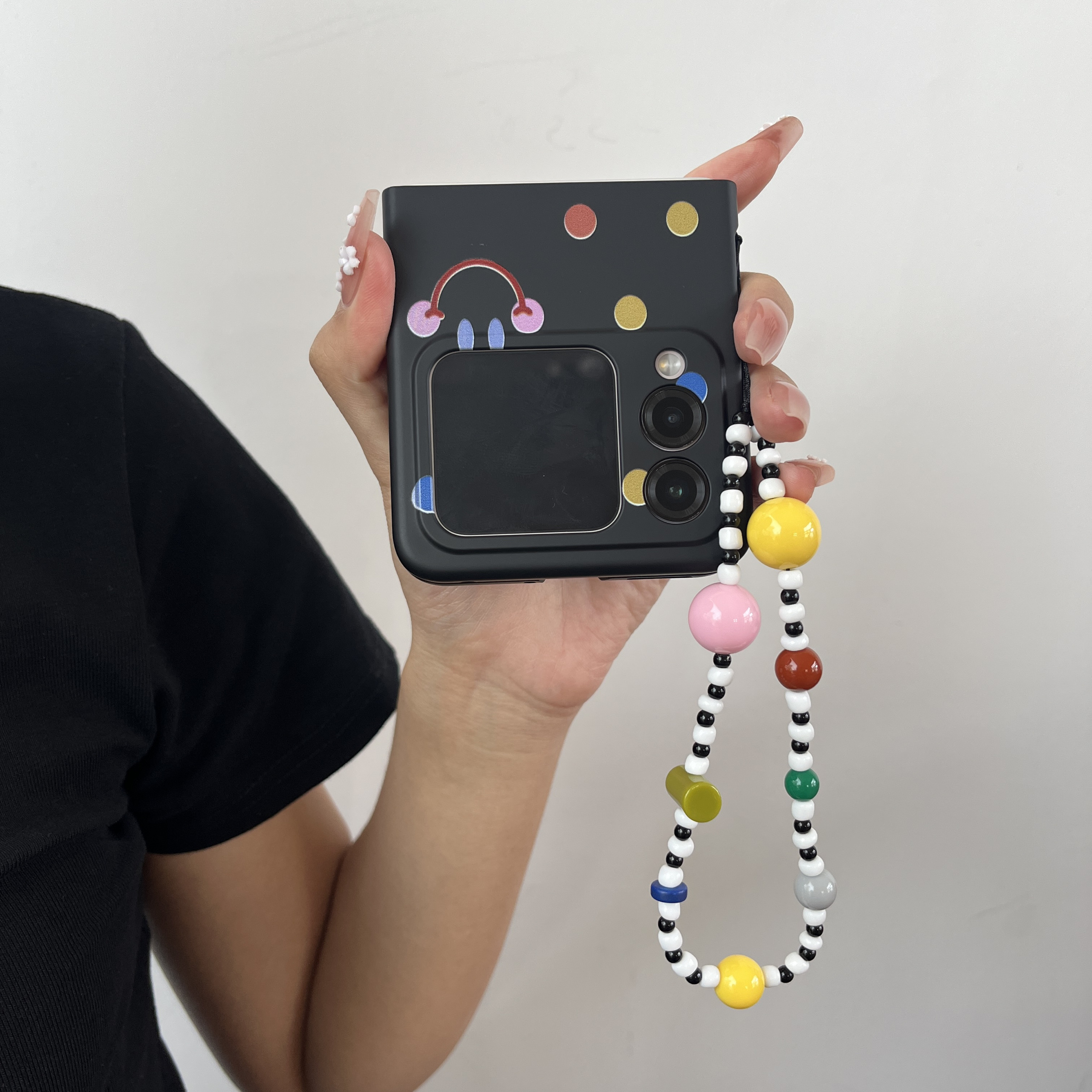 适用于新款华为nova flip手机壳nova flip小折叠屏防摔手机套带挂绳可背可斜跨保护套小折叠保护壳黑彩色波点