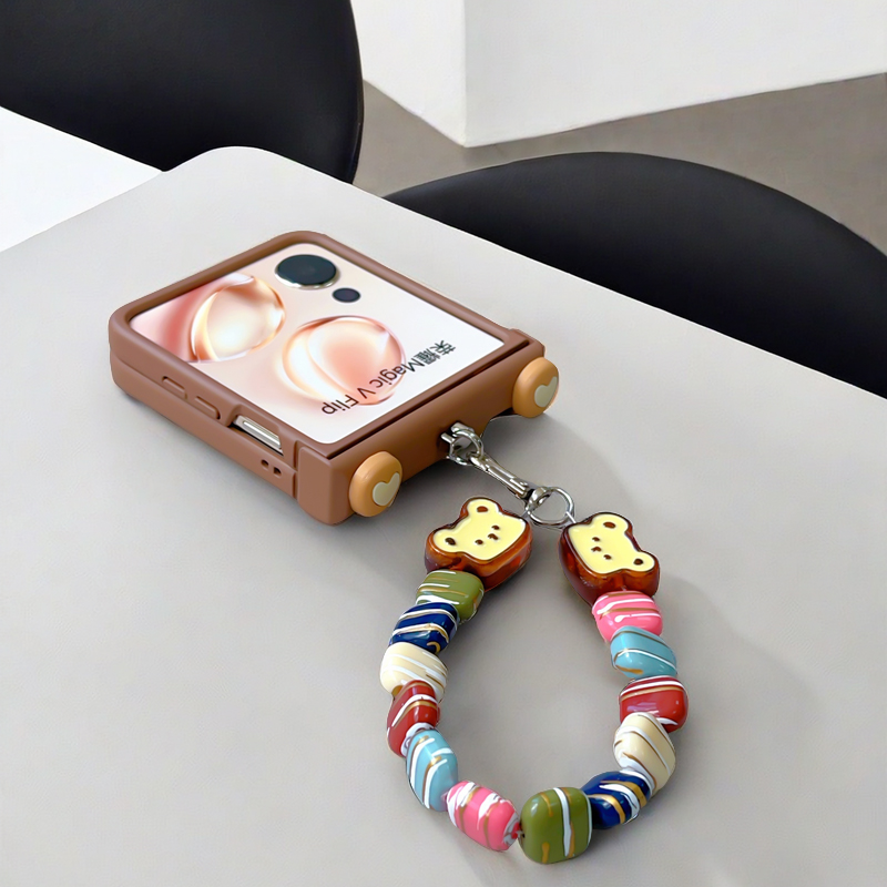 新款适用荣耀magicvflip手机壳全包铰链中转轴一体防摔可爱卡通小熊少女magi c vflip小折叠屏保护套挂绳链条