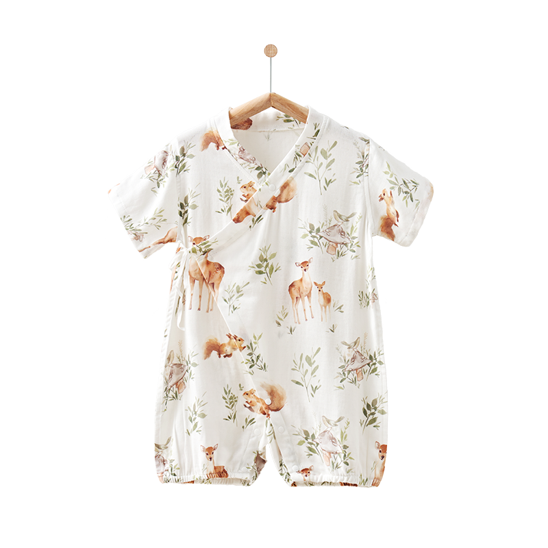 歐孕嬰兒夏天衣服薄款紗布連體衣竹棉哈衣新生寶寶和尚服睡衣爬服