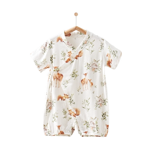 欧孕婴儿夏天衣服薄款纱布连体衣竹棉哈衣新生宝宝和尚服睡衣爬服