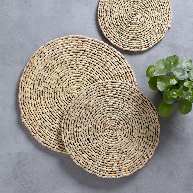 日式天然玉米蒲草手工草编茶垫