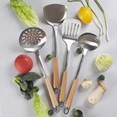 304不锈钢厨房厨具铲勺套装 全套家用木柄铁勺子汤勺漏勺炒菜锅铲