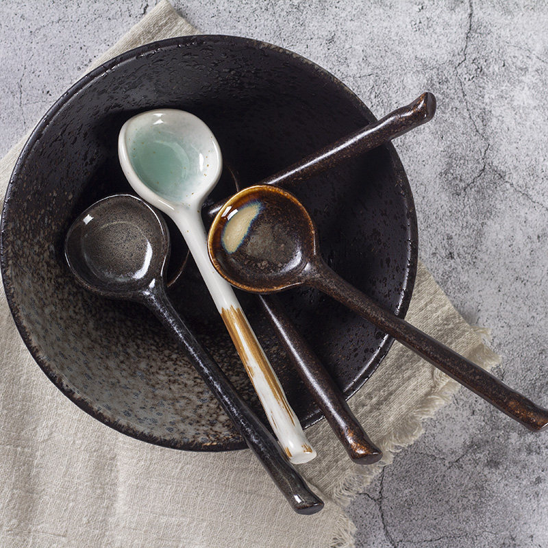 日式创意复古风纯色长柄陶瓷喝汤勺子粥勺汤匙瓷勺家用调羹小汤勺,餐饮具,叉/勺/筷套装,淘宝优惠券,粉丝福利购,淘宝优惠卷