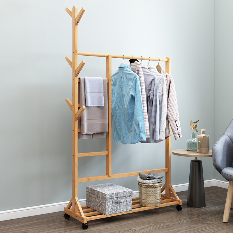 落地衣帽架简约现代移动挂衣架卧室简易置物多功能家用收纳衣架子