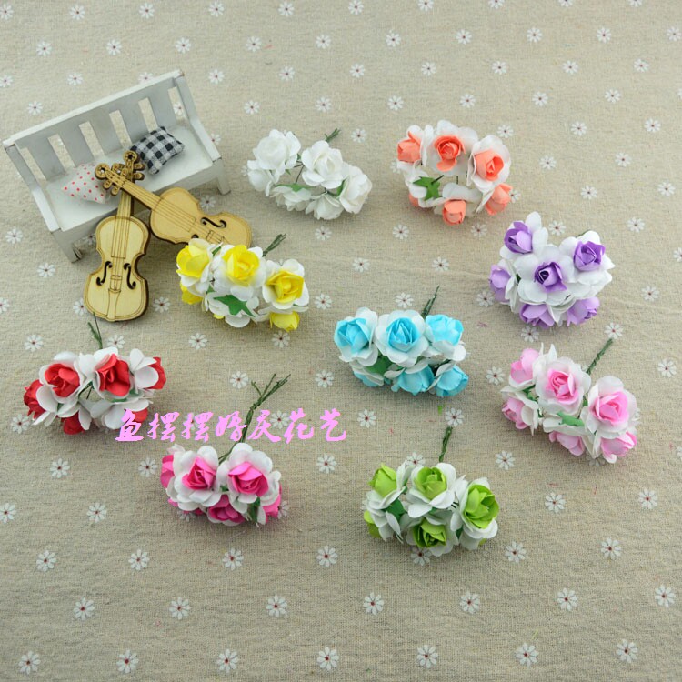 diy中号纸花仿真玫瑰小花束 双色杜鹃花 手工制作手环花环配件3cm