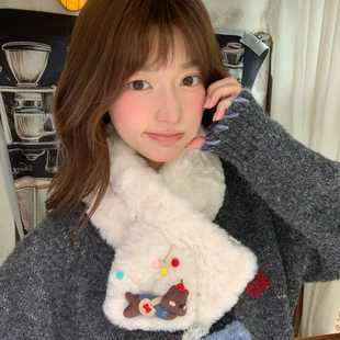 毛绒加厚学生百搭保暖围脖日系护颈潮 韩版 围巾女冬季 2025新款