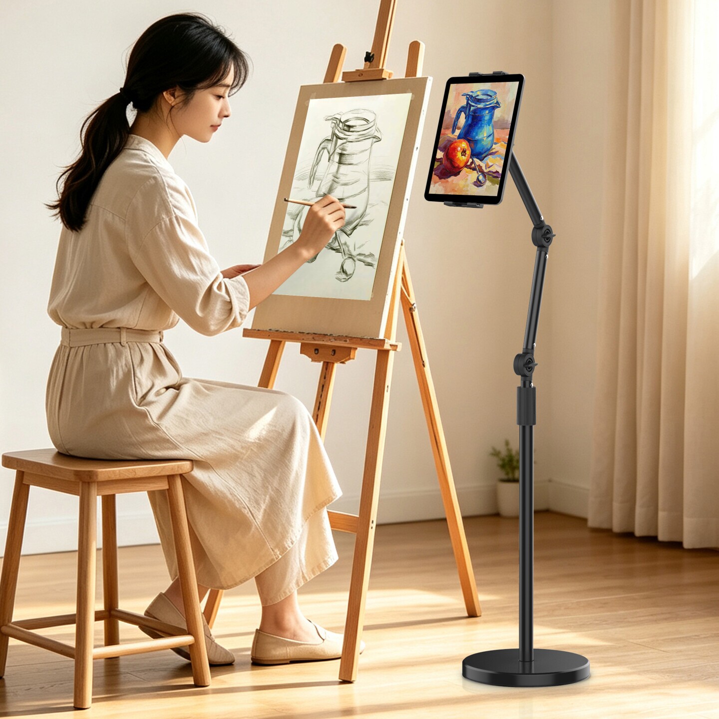 落地升降伸缩画画平板手机支架图片