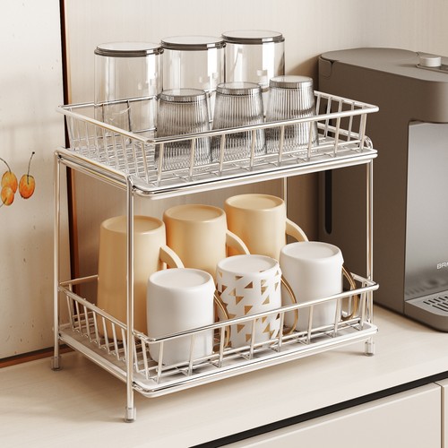 杯子收纳置物架双层水杯沥水架