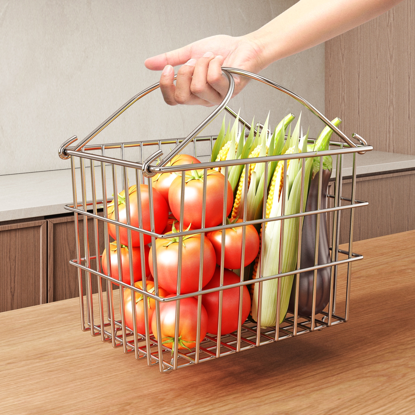 304不锈钢蔬菜收纳篮筐手提菜篮