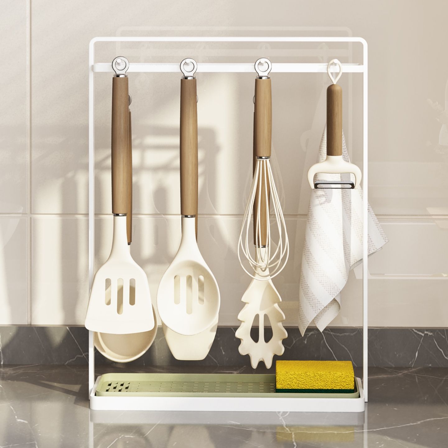 锅盖汤勺抹布台面多功能厨具挂架