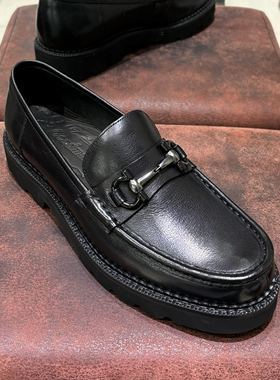 Goodman增高4厘米乐福鞋男真皮牛皮高端一脚蹬商务休闲男年轻人