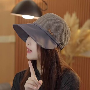 夏季鸭舌帽防晒遮阳帽时尚洋气太阳帽可扎马尾宽檐可挂口罩盆帽女